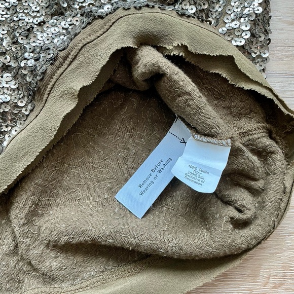 J. Crew EUC Olive Green Sequin Embellished Short Sleeve Top Shirt Blouse Size M - Picture 6 of 8